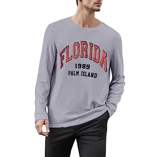 Men's Loose Fit, Long Sleeve T-Shirt Printed Oversized T Shirts Classic Fit Mens Shirts Colorful Holiday Tee Cooling Men's Henley Shirts Grey