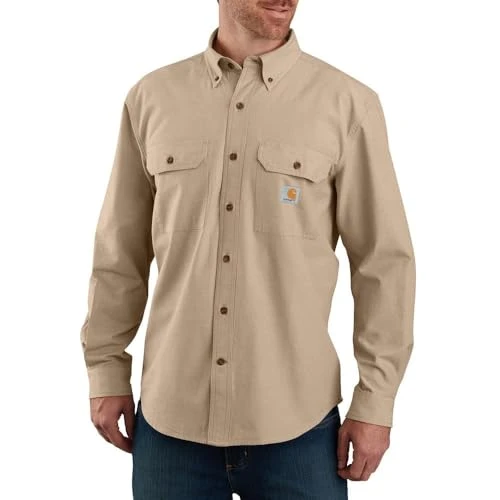 Men's Loose Fit Midweight Chambray Long-sleeve Shirt, Dark Tan Chambray, XXL