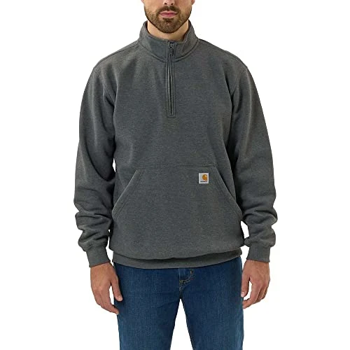 Men's Loose Fit Midweight Quarter Zip Mock Neck Sweatshirt, Carbon heather, XXL/Plus