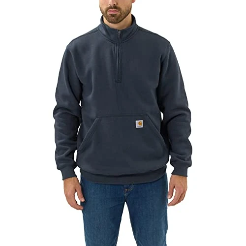 Men's Loose Fit Midweight Quarter Zip Mock Neck Sweatshirt, New Navy, M