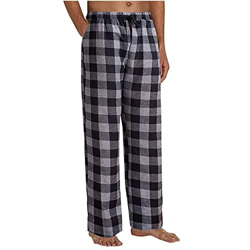 Mens Lounge Bottoms Pyjama Pants Checked Drawstring Pyjama Bottoms Soft Breathable Pjs Super Comfort Classic Elastic Pants Comfortable Elastic Waist Drawstring Pants Indoor Outdoor Grey