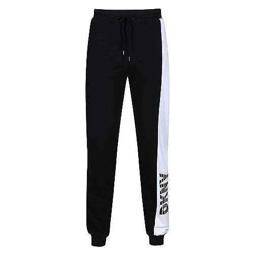 Men's Lounge Trousers in Black, Designer Loungewear with Branded Drawstrings, 100% Cotton Sweatpants