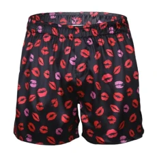 Mens Love Heart Print Christmas Shorts Loose Sports Pants Underwear Summer Silk Satin Boxers Black&Lip Print X-Large