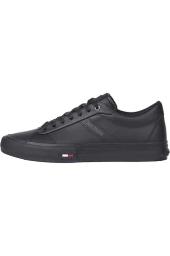 Men’s Low Top Leather Trainers, Black (Black), 10,5