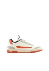 Men's Low Top Suede and Pu Leather Logo Sneaker, White/Orange, 10 UK Men's Low Top Suede and Pu Leather Logo Sneaker, White/Orange, 10 UK