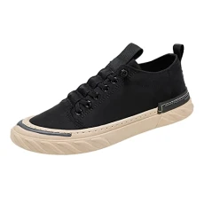 Men's Low Top Trainers, Running Shoes, Men's Flat Sole, Trainers, Breathable Sports Shoes, Non-Slip Casual Shoes, Plain Walking Shoes, Platform Fabric Shoes with Quick Release, black, 7 UK