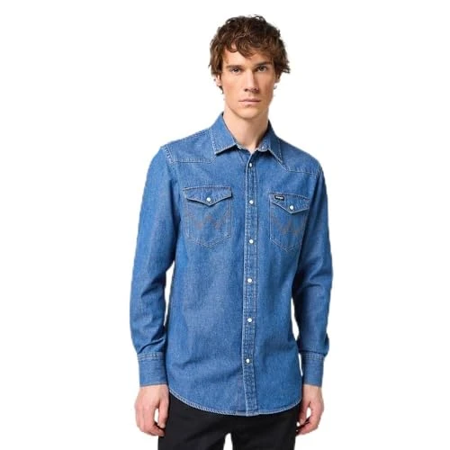 Men's ls Western Shirt, Barrel Blue, L