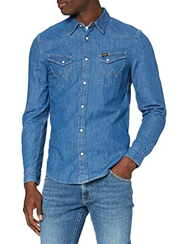 Men's LS WESTERN SHIRT Jeans, Mid stone, L