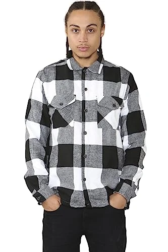 Mens Lumberjack Button Collar Long Sleeve Flannel Casual Outdoor Shirt S-XL Charcoal-Black-White Lar