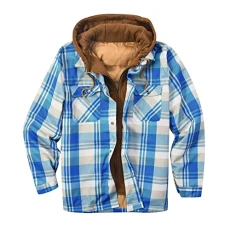Men's Lumberjack Jacket Clearance, Warm Plaid Flannel Shirts Quilted Lined Flannel Jacket with Hood Men Padded Work Shirt Long Sleeve Fleece Checked Jackets Mens Twill Shirt Plus Size S-3XL
