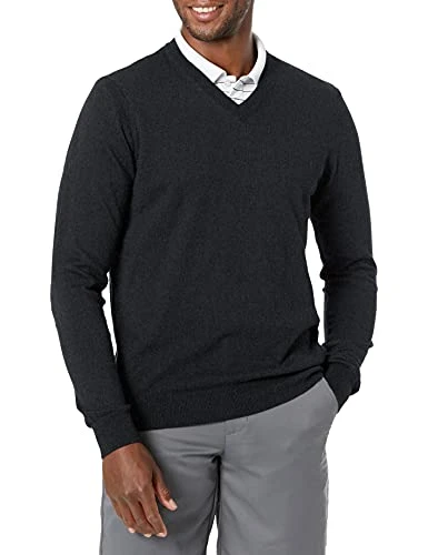 Men's Luxury Blend v-Neck Sweater, Black Heather, Medium