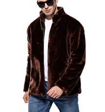 Men's Luxury Faux Fox Full Fur Warm Parka Thick Short Coat Jacket Overcoat Outerwear XXL Coffee