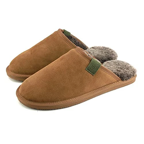 Men's Luxury Sheepskin Mule Slippers in Chestnut Size UK9