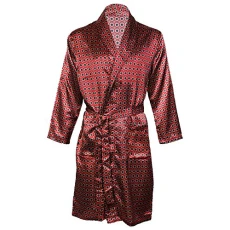 ® Mens Luxury Summer Printed Satin Kimono Wrap/Robe/Dressing Gown [Robe Size Large, Colour Red]