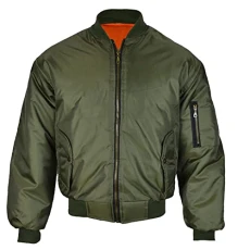 Mens MA1 Bomber Jacket Army Pilot Security Doorman Biker Flight Workwear Lightweight Outer Wear Outdoor Baseball Festival Casual Classic Retro Scooter Brass Zip Coat(Green, L)