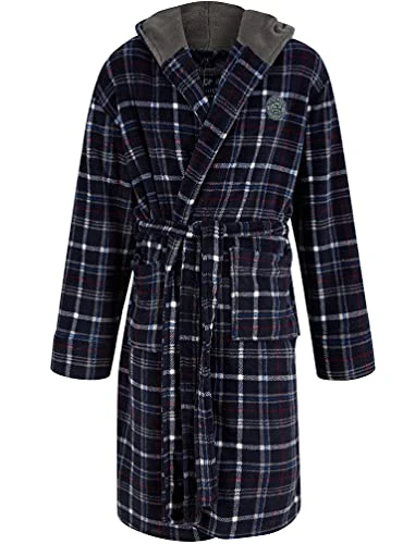 Men's Mainway Checkered Soft Fleece Hooded Dressing Gown - Navy Check - M