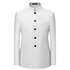 Men'S Mandarin Collar Blazer, Slim Fit Nehru Jacket, Single Breasted Stand Collar Suit Jacket, Casual Chinese Style Blazer For Men,Men'S Elegant Mao Suit Coat, Fashionable Button-Up Blazer