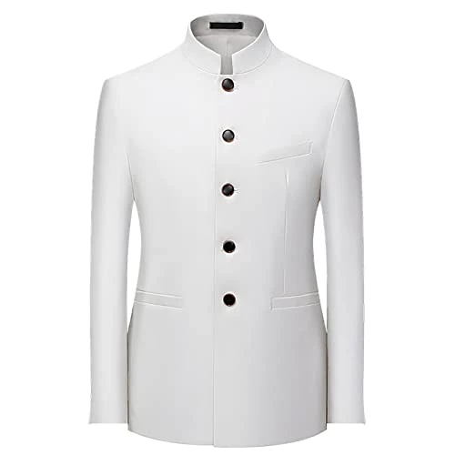 Men'S Mandarin Collar Blazer, Slim Fit Nehru Jacket, Single Breasted Stand Collar Suit Jacket, Casual Chinese Style Blazer For Men,Men'S Elegant Mao Suit Coat, Fashionable Button-Up Blazer