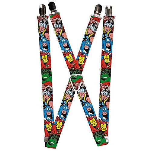 Men's Marvel Comics Suspenders - Avengers Superheroes Close-up Suspenders, Multi, One Si