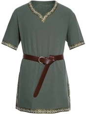 Mens Medieval Tunic Renaissance Costume for Men Long Cosplay Halloween Fancy Dress Top Army Green L Cotton Linen Short Sleeve Pirate Knight T Shirt Vintage V Neck Belted Warrior Viking Larp Tops