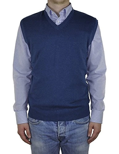 Men's Melange Pullover Plain High 100% Cotton - Blue - XL