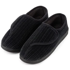 Men's Memory Foam Diabetic Slippers Comfy Warm Plush Fleece Arthritis Edema Swollen House Shoes Black, 8 UK