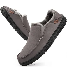 Men's Memory Foam Moccasin Slippers Plush Fleece House Slipper Cozy Winter Fuzzy Sherpa Lining Shoes(Gray 9 UK)