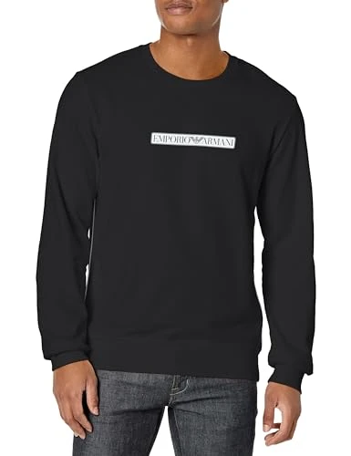 Men's  Men's Brushed Terry Crew Neck Sweater Sweatshirt, Black, M UK