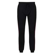 Men's Mens Jersey Cuffed Lounge in Black With Contrasting Red Piping, Leg Branding & Side Pocket Casual Pants, Black, XL UK Men's Mens Jersey Cuffed Lounge in Black With Contrasting Red Piping, Leg Branding & Side Pocket Casual Pants, Black, XL UK