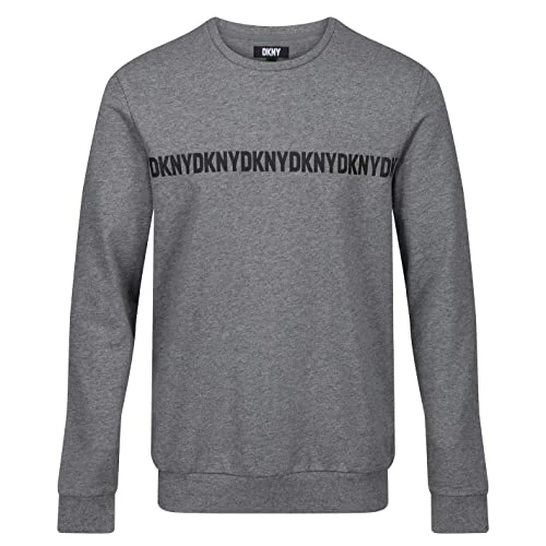 Men's Mens  Long Sleeved Top in Charcoal Grey With Neck & Wrist Cuffs With Chest Print Branding T Sh