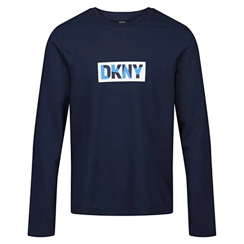 Men's Mens  Long Sleeved Top in Navy With Branded Chest Print T Shirt, Navy, M UK