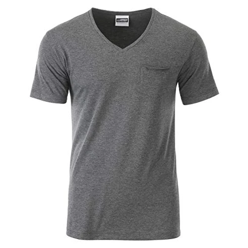 Men's Men's t-Shirt with Fashionable Breast Pocket (XXL, Black-Heather)