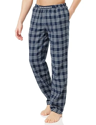 Men's  Men's Trousers Yarn Dyed Woven Pyjamas Sweatpants, Navy/cream check, M UK