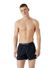 Men's  Men's Yarn Dyed Woven Pajama Boxer Shorts, Marine/Rope Eagles, L UK