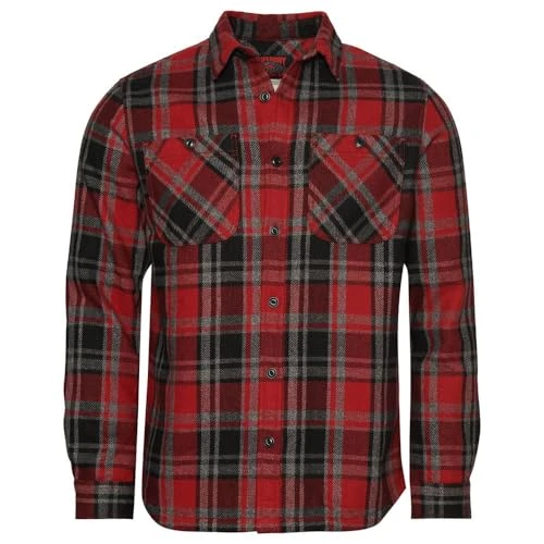 Men's Merchant Quilted Overshirt r2-l/s Shirt (Medium), Rhubarb Red Check, 3XL