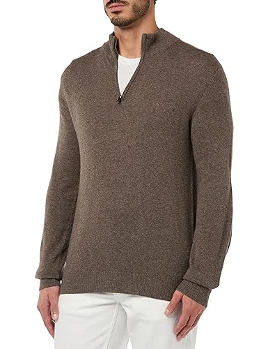 Men's Merino Cash Mix HZIP Pullover Sweater, Brown (Bark), XL