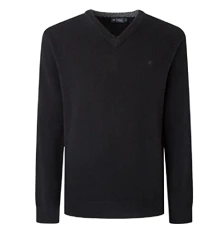 Men's Merino Cash Mix V NCK Jumper Sweater, Black, L