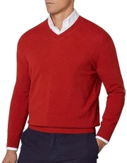 Men's Merino Cash Mix V Pullover Sweater, Red (Terracotta), XL