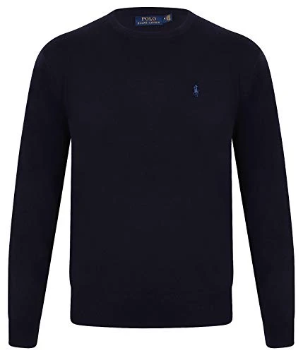 Men's Merino Wool Crew Neck Jumper Navy Grey Blue (Medium, Navy (Blue Horse))