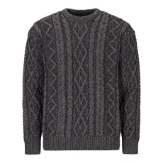 - Men's Merino Wool Stanmore Plaited Crew Neck Jumper - Derby Grey - X-Large