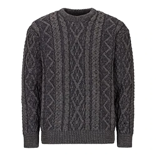 - Men's Merino Wool Stanmore Plaited Crew Neck Jumper - Derby Grey - X-Large