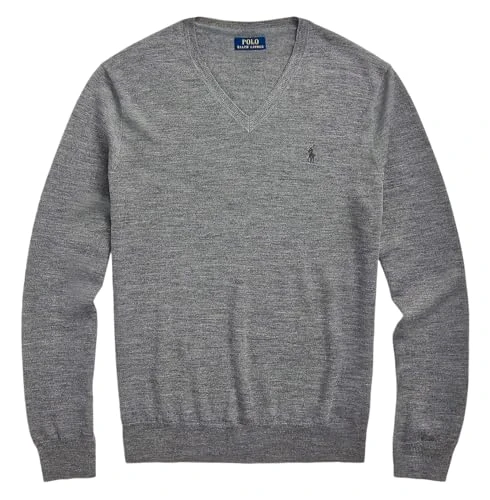 Men's Merino Wool V-Neck Jumper (UK, Alpha, L, Regular, Regular, Dark Grey)