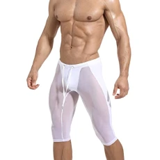 Mens Mesh Breathable Fitness Sraining Tight Pants High Elastic Cycling Pants Plaid Pants (3-White, S)