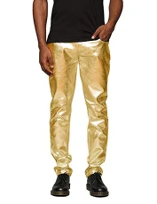 Mens Metallic Shiny Jeans Party Dance Disco Nightclub Pants Straight Leg Trousers - - Medium