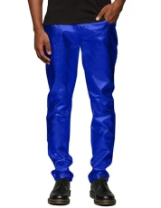 Mens Metallic Shiny Pants Disco Pants 70s Party Dance Night Club Pants Straight Leg Trousers, Luxurious Blue, X-Large