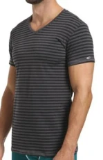 Men's Michael Stripe Cotton Stretch V-Neck T-Shirt - Black - S