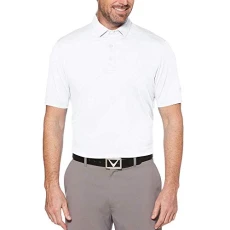 Men's Micro Hex Solid Short Sleeve Golf Polo Shirt, Bright White/Grey, Medium