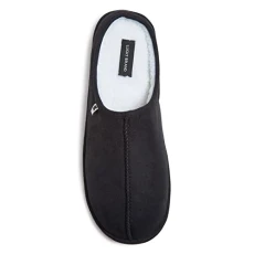 Men's Micro Suede Memory Foam Sherpa Clogs, Warm Fuzzy Bedroom Slipper, Comfortable Indoor Outdoor House Shoes, blackone, Medium