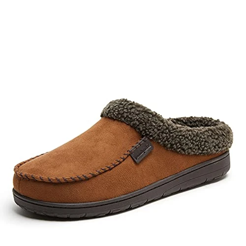 Men's Microfiber Suede Clog with Whipstitch Slipper, Chestnut, Large UK