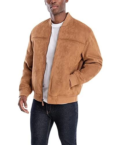 Men's Microsuede Bomber Transitional Jacket, Whiskey, Large